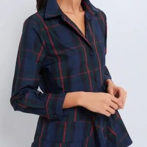 NWT Tuckernut Pomander Place Fraser Plaid Ashlen Top Peplum Blouse XS